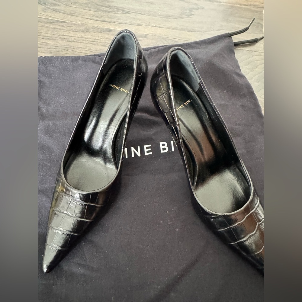 Anine Bing Black Stiletto Heels with Pointed Toe